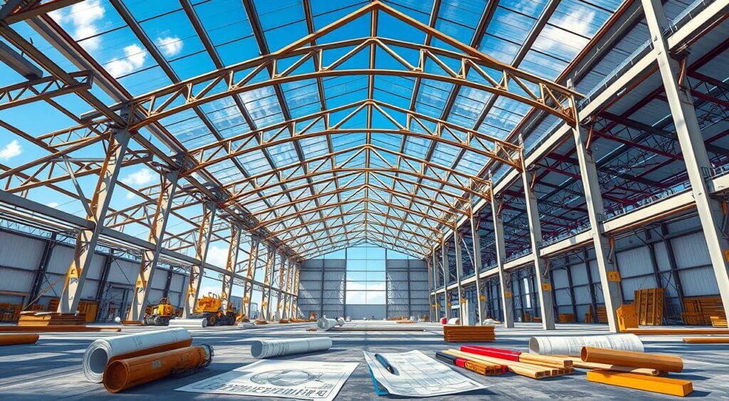 Galpão feito com estrutura metálica